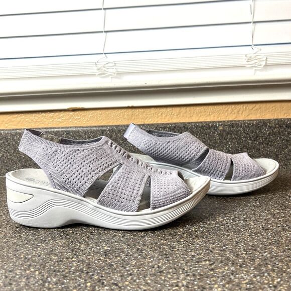 Bzees Womens 9M Lt Purple Fabric Comfort Casual Sandal Sling Back Wedge Open Toe - Picture 3 of 11